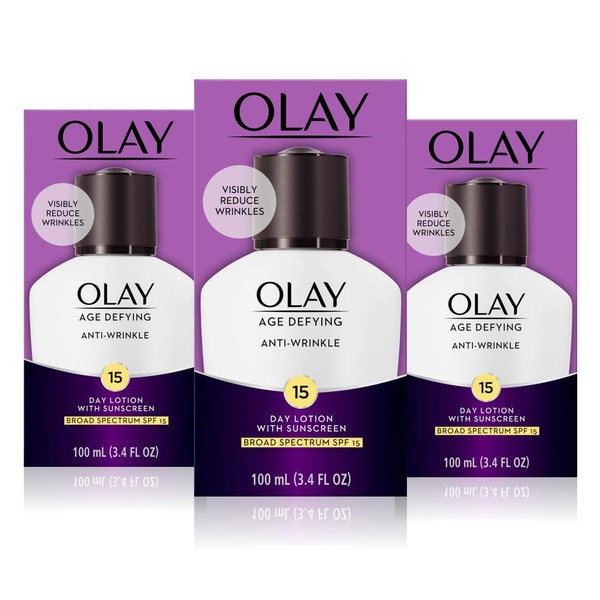 Olay Age Defying Anti-Wrinkle Day Face Lotion with Sunscreen, SPF 15, 3.4 fl oz, Pack of 3