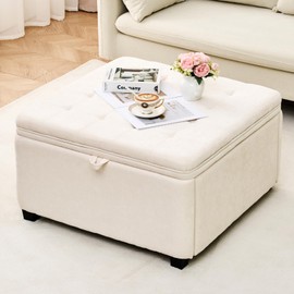 2BYF Storage Ottoman 30 Inch Large Hidden Storage Ottoman Foot Stool Square Ottoman Coffee Table with Soft-Close Hinge for Living Room (Ivory)