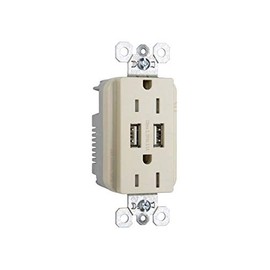 Legrand Pass & Seymour Radiant 15 Amp Fed Spec-Grade Wall Power Outlet with 3.1 Amp USB A/A Charger, Ivory