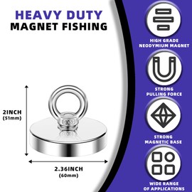 Qcunmag Magnet 500 Lbs Strong Fishing Magnets Nail Removal Tool Pickup Super Heavy Duty Security Large Tags Neodymium Big Remover Powerful Strongest Clothes Magnetic High Power (2.36inch)