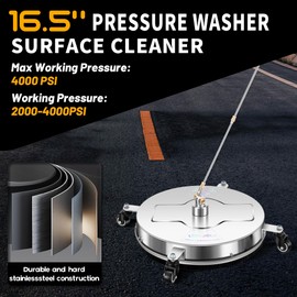 16.5" Pressure Washer Surface Cleaner with 4 Wheels - Stainless Steel Surface Cleaner for Pressure Washer Attachment for Concrete, Driveway, Patio, Sidewalk, Deck and Daily Washing - PWS16.5
