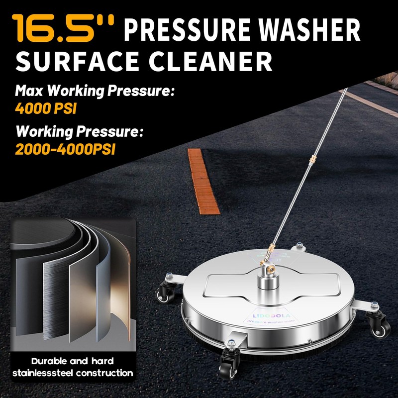 16.5" Pressure Washer Surface Cleaner with 4 Wheels - Stainless