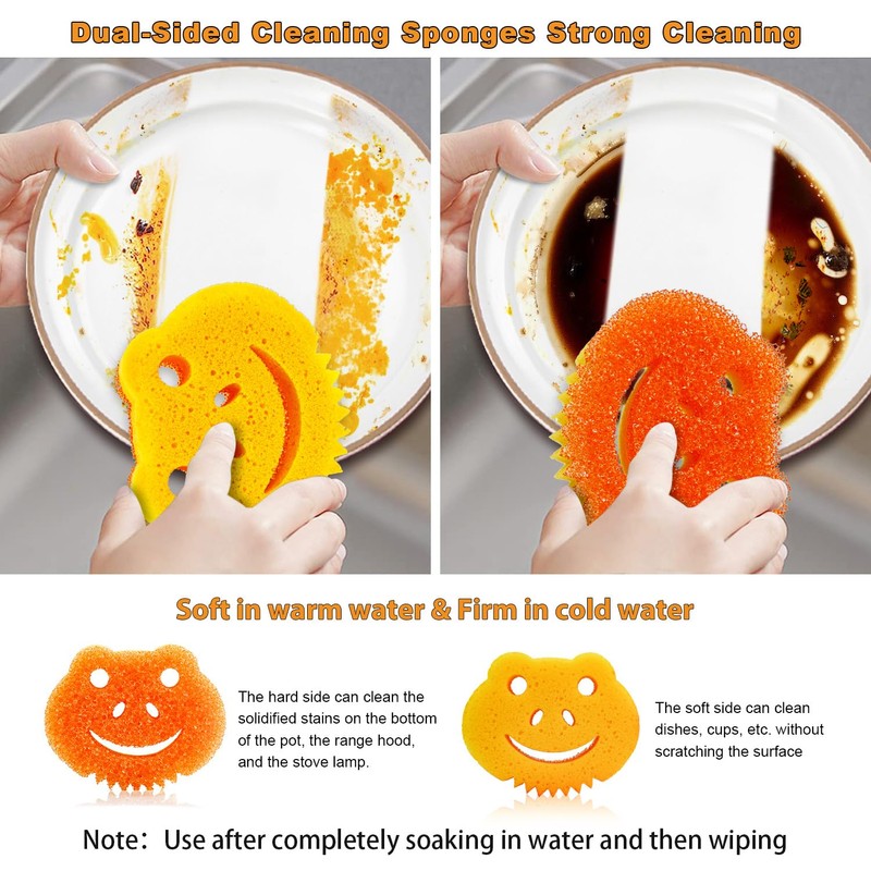 SmilePowo 5 Pack Scrub Sponge, Dual-Sided Temperature Controlled Kitchen Sponge