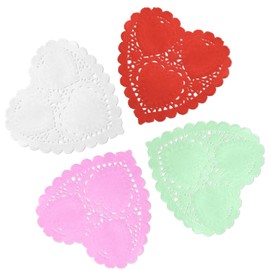 ANPUNAT 150 Pcs Valentine Heart Doilies 4Inch Heart Shape Paper Doily with 4 Colors Red Pink Light Green and White for Valentine's Mother's Day Wedding Favor Party Decorations