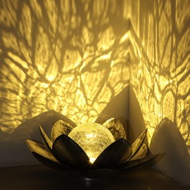 FLOWood Solar Lights for Outdoor Garden Lotus Garden Decoration for Outdoor Lotus Flowers with Crack Glass Ball, Garden Gifts for Women (Silver)