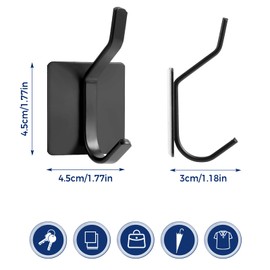 Oderra 4 Pezzi Ganci Adesivi Muro, Appendi Accappatoio Bagno, Gancio Adesivo per Armadi, Porte, Pareti, Senza Foratura, Antiruggine - Nero