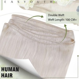 Easyouth Weft Hair Extensions Real Human Hair White Blonde Weft Extensions Human Hair Blonde Sew in Hair Extensions Real Human Hair Weft 16 Inch 100g