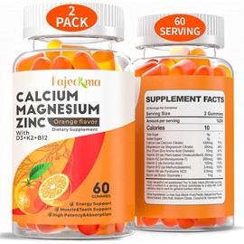 Calcium Magnesium Zinc Gummies for Adult: Organic 1000mg Calcium Citrate Magnesium Supplement with D3 K2 B6 B12 - Sugar Free High Absorption Supplement for Women Men (60 Count(Pack of 2))