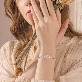 YinShan Sister Bracelet Engraved Not Sisters By Blood But Sisters By Heart Adjustable Infinity Heart Bangle Bracelets 925 Sterling Silver Friendship Jewelry for Sister Women