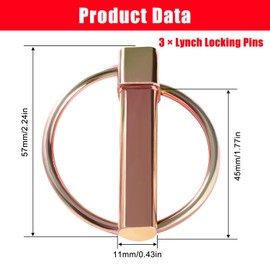 YIXISI 3 PCS 11mm Lynch Pin, Round Shape Lynch Retaining Pins, Carbon Steel Trailer Lock Pin, Linch Pins, for Tractor, Trailer, Truck, Mower, Digger, Boat