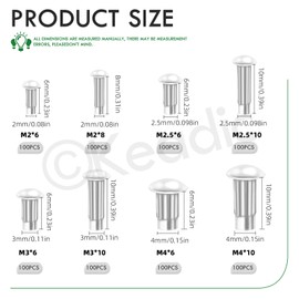 Keadic 800Pcs M2 M2.5 M3 M4 Aluminium Brazier Head Solid Rivet Assortment Set, 6mm 8mm 10mm Solid Aluminum Rivets for Repairing Boats Aircraft Automobile Machinery