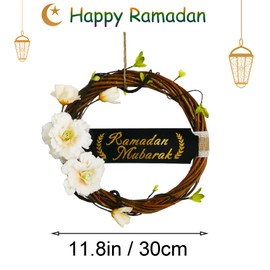 Ramadan Mubarak Vines Wreaths for Front Door, Green Spring Hanging Floral Wreath, Ramadan Decorations for Home Wall Window Indoor Outdoor Islam Muslim Party