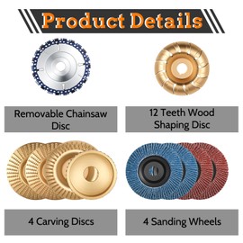 10Pcs Wood Carving Disc Set for 4" or 4 1/2" Angle Grinder Sanding Disc Wood Cutting Shaping Discs Wheel Attachment Stump Grinder Wheel Grinding Discs with 5/8" Adapter Ring for Woodworking Grinders