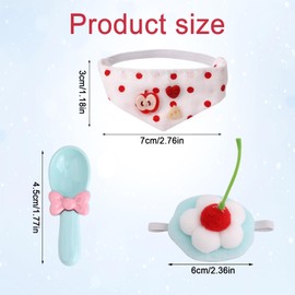 3-Piece Doll Clothes Set, Cute Blue White Clothing for Plush Doll Cherry Bib Tomato Hat and Spoon Outfit Accessories for 5.9in/6.7in Dolls (Only Outfit)