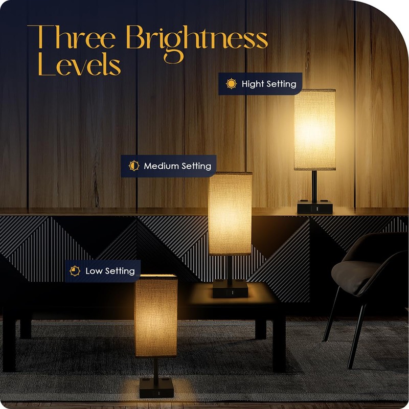 Bedside Table Lamps Set of 2 - Touch Nightstand Lamp