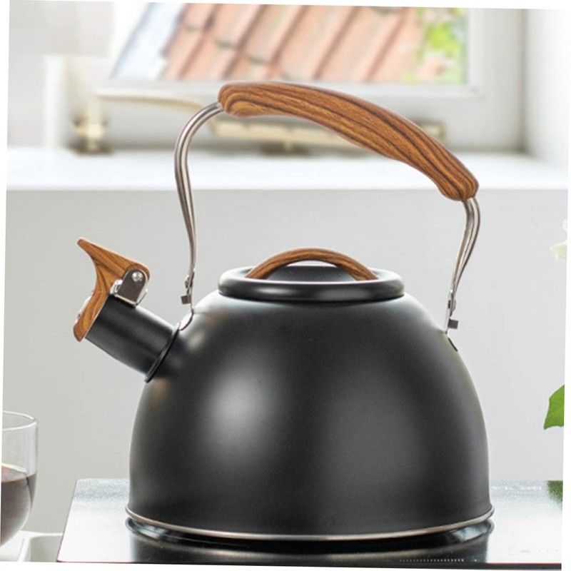 GRIRIW Ergonomic Handle Design Black Whistling Kettle for Heating Tea