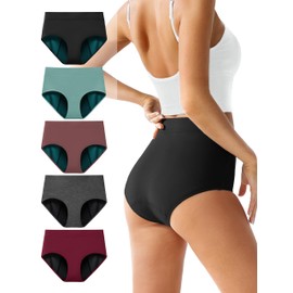 Womens Incontinence Underwear Washable Absorbent Panties 5 Pack (XX-Large, Black/Turquoise/Brown/Dark Red/Gray)