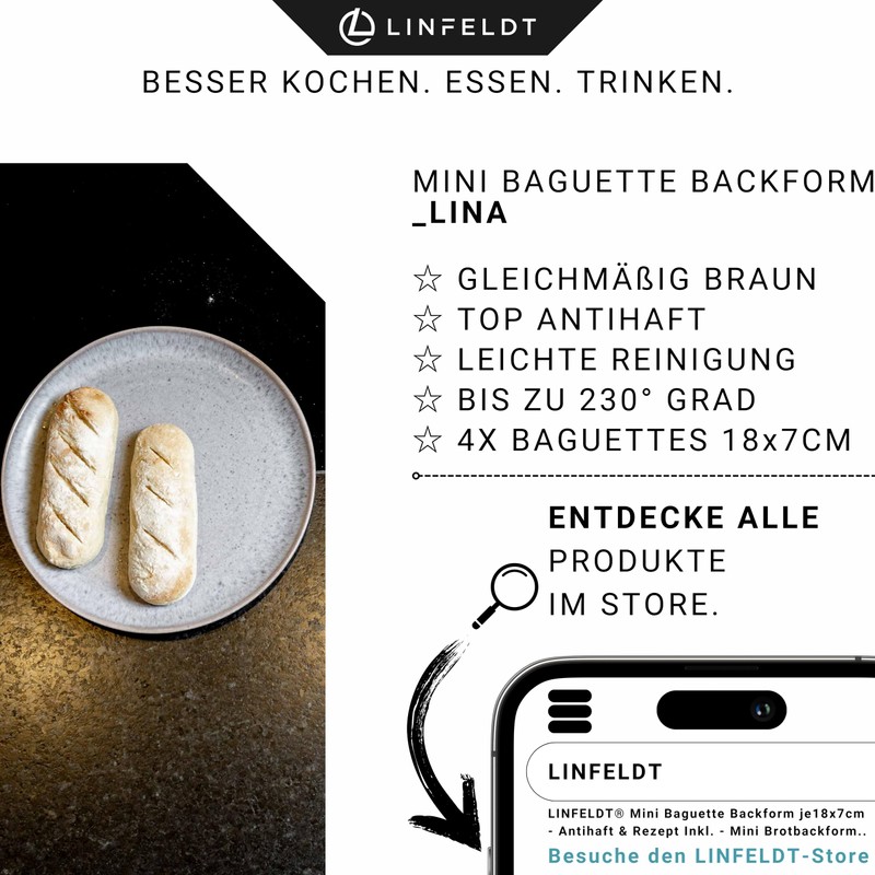 LINFELDT® Mini Baguette Baking Mould 18 x 7 cm –