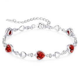 LOUISA SECRET Five Love Heart Birthstone Bracelets for Women, 925 Sterling Silver Fine Jewelry, Charm Link Bracelets Birthday Anniversary Christmas Gift for Women Wife Mom Girlfriend Lady