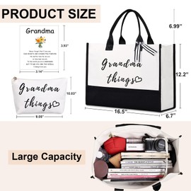 Lamyba Mother's Day Gifts for Grandma - Grandma Things Tote Bag with Makeup Pouch - Perfect Grandma Gift for Nana, Grammy, New Grandma - Birthday, Christmas, Baby Shower Gifts