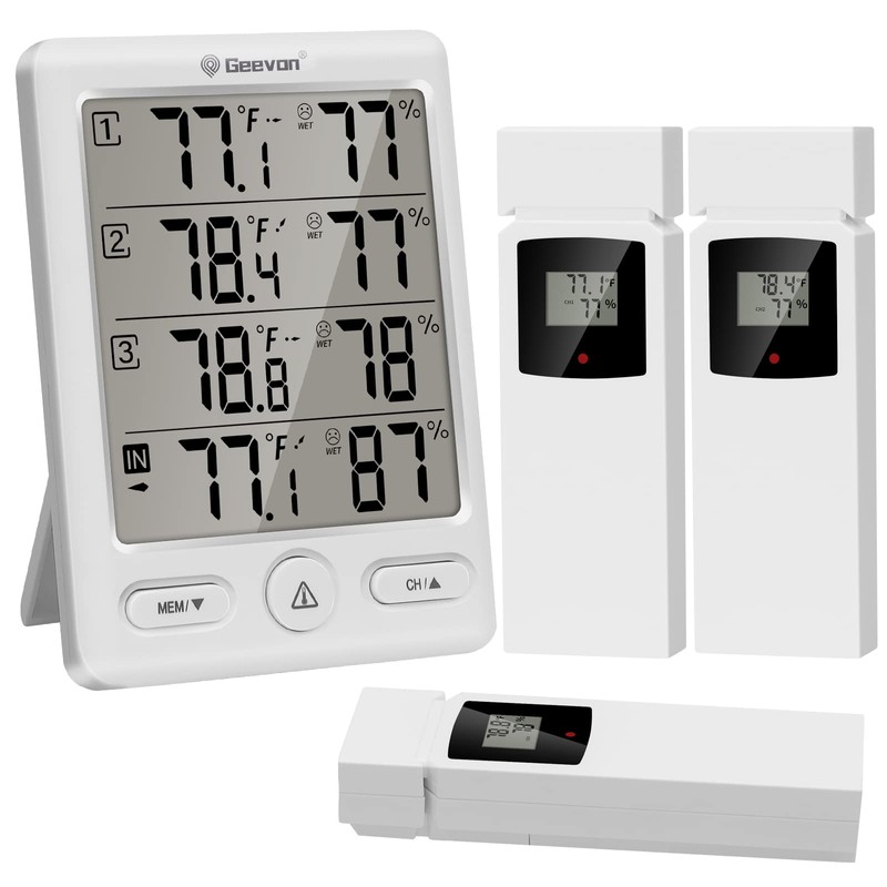 Geevon Indoor Outdoor Thermometer Wireless with 3 Remote Sensors, Digital