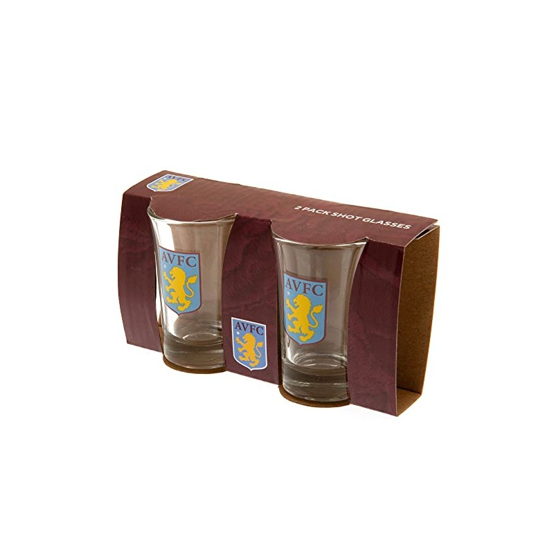 Aston Villa FC Aston Villa Two Pack Shot Glasses, Multicoloured,