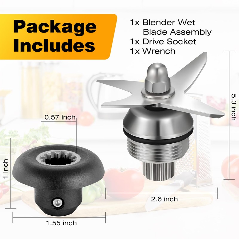 Blender Replacement Wet Blade Kit (4-Piece) - Compatible with Vitamix