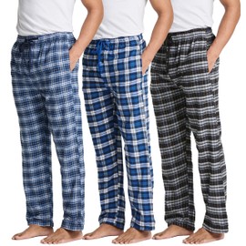 Real Essentials 3 Pack: Mens Pajama Pants Cotton Super Soft Pajamas Men Flannel Bottoms Fleece Buffalo Plaid Pj Gifts Lounge Pants Sleepwear Pijamas Hombres Essentials Woven Button Fly,Set 1-M
