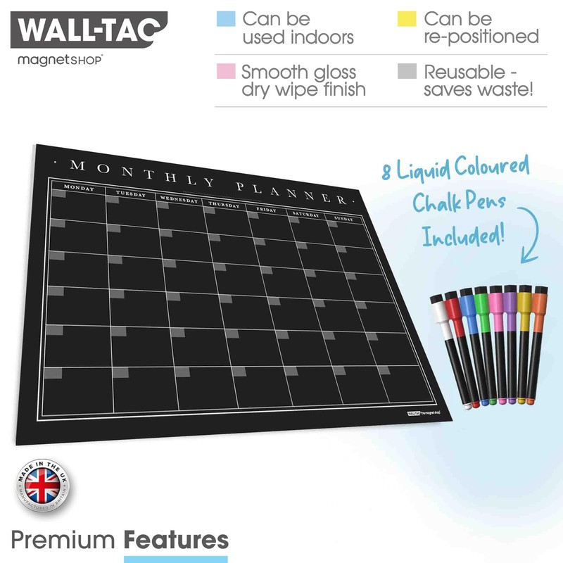 WallTAC A3 Monthly Wall Planner Sticker with Blackboard Pens |