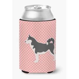 Caroline's Treasures BB3680CC Siberian Husky Checkerboard Pink Can or Bottle Hugger Cooler Washable Drink Sleeve Collapsible Beverage Insulated Holder, Can Hugger, Multicolor