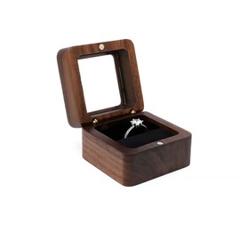 Wooden Ring Box Retro and Elegant Wedding Ring Box for Wedding, Proposal, Engagement, Portable Ring Holder Box Square Ring Storage Box (Black Single-Slot-Clear)