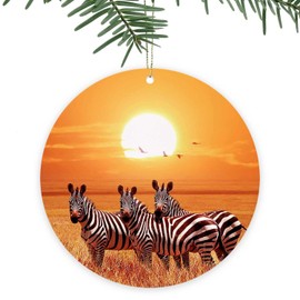 African Zebras Christmas Ornament,Orange Sunset,Funny Holiday Keepsake Xmas Tree Hanging Decor,Gift for Friends,Family