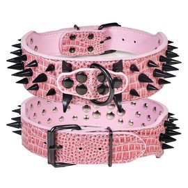 Kawagogo Spiked Dog Collar,2 Inch Wide Dog Collar for Medium and Large Dogs,Sharp Spikes Protect Dogs from Being Bitten.(Pink, 19''-22'')