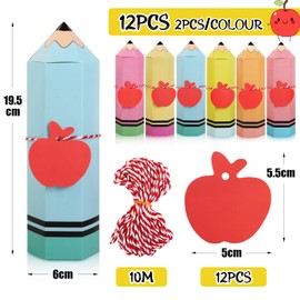 BOOMTOP 12pcs School Cone Sibling Bag Foldable Sugar Bag Small 19.5 cm in Pencil Shape Small Empty Siblings School Cone Gift for First Day of School for Boys Girls with String Sign