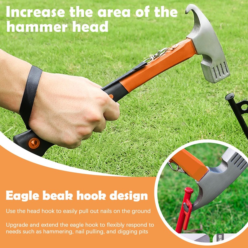 Camping Hammer with Tent Stake Remove, 12 inch Outdoor Multifunction