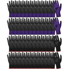 Nuogo 48 Pairs Gardening Gloves for Men Women Work Gloves Rubber Coated Garden Gloves Construction Gloves(Black, Purple)