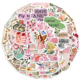 50Pcs Stickers Aesthetic Waterproof Laptop Stickers Decals for Water Bottle Vintage Scrapbook Journals Supplies Journal Planners (Retro Pink)