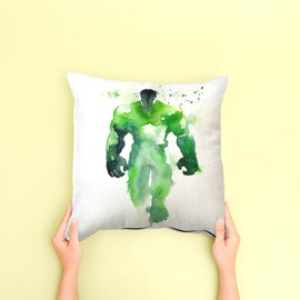The Beach Stop Incredible Hulk Superhero Scatter Cushion Cover | Unique Design | Boys & Girls Bedroom Decor | Gift Idea for Superhero Fans | 45x45cm 18x18” | Watercolour Hulk