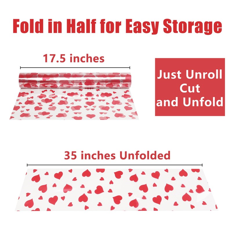 JOYIT 100 ft Clear Cellophane Wrap Roll with Heart (35