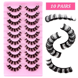 Uliya False Eyelashes Russian Strip Lashes D Curl Fluffy Wispy 10 Pairs Reusable Natural Look Faux Mink Volume Fake Handmade Thick Soft Long Dramatic Eyelashes (DH0602)