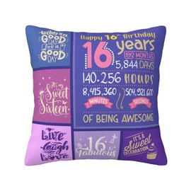 Skizbcw Sweet 16 Gifts for Girls - Sweet 16 Birthday Decorations Throw Pillow Covers 18 x 18 inch - 16 Year Old Girl Gifts for Birthday - Sweet Sixteen Gifts for Girls