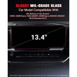 For Glossy Tempered Glass 2022 2023 2024 2025 2026 Sierra 1500 & 2024 2025 2026 Sierra 2500 3500 13.4 Inch (No Buttons on the Screen) Touchscreen Screen Protector