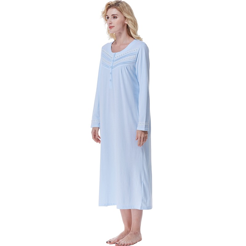 Keyocean Nightgown for Women, Soft 100% Cotton Long Sleeves Lightweight