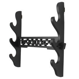 QLQWDNDY Katana Wall Mount Samurai Sword Display Hanger Lightsaber Holder, Wood Flute Stand Martial Arts Weapon Stand Cosplay Rack Wall Mount (Black, 3-Tier)