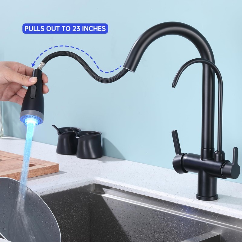ICREEH Matte Black 2 in 1 Kitchen Sink Faucet -