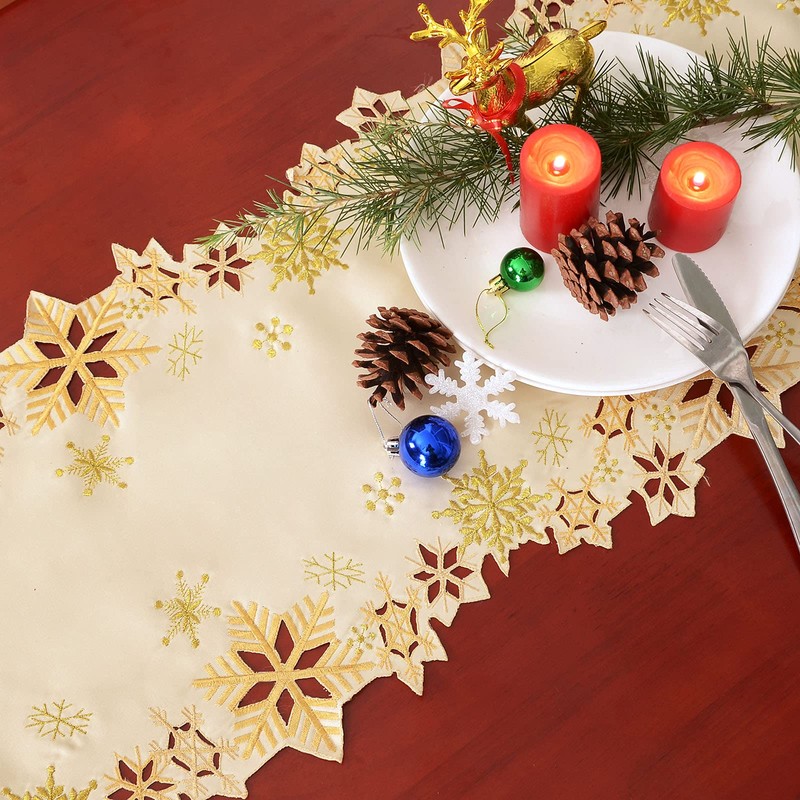 Simhomsen Embroidered Snowflakes Table Runners for Christmas Holiday and Winter