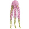 Pink Gradient Green Three Braided Long Wig for Women Hair