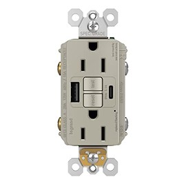 Legrand Radiant® USB GFCI Outlet, 15A Tamper-Resistant, Self-Test, Type-A/C, Ivory, 1597TRUSBACI