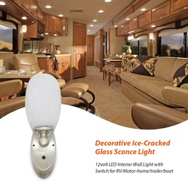 Dream lighting LED 12volt DC Glass Wall Lights for RV, Trailer, 5th Wheel, Boat, Glass Wall Sconce Light Fixture for Interior Decor Lighting-with on/Off Switch, Warm White