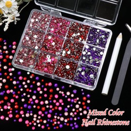 RODAKY Nail Rhinestones Colorful Resin Crystal Gems Bedazzling Kit Flatback Rhinestone for Nails Art Mixed Size Nail Gems Stone for Craft DIY Embellishment